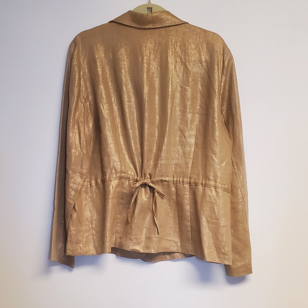 Vintage Spiegel Tan Gold Metalic 100% Linen Blazer Jacket Size 18 - Picture 7 of 9